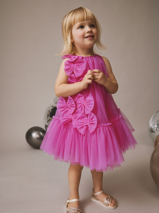 Dsiney Kidz - Bright Pink Bows Sleeveless Mesh Dress (3mths-7yrs) image 2