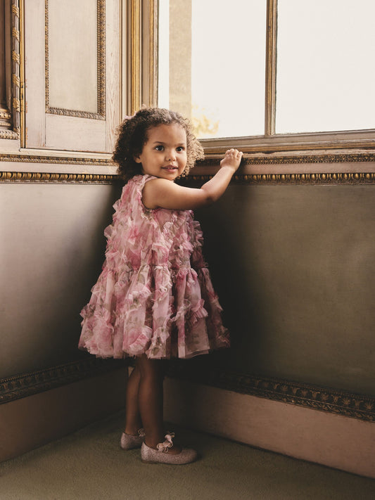 Dsiney Kidz - Pink Floral Sleeveless Mesh Dress (3mths-7yrs) image 2