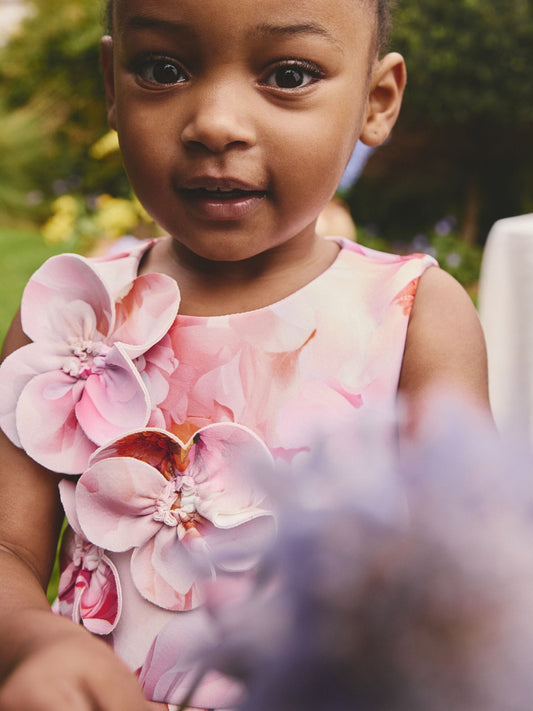 Dsiney Kidz - Pink Floral Scuba Occasion Dress (3mths-7yrs) image 2