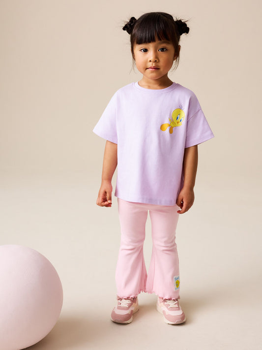 Lilac Purple Tweety Short Sleeve T-Shirt and Flare Set (3mths-7yrs) image 2