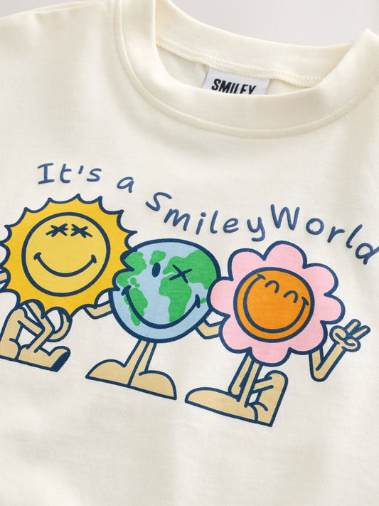 Ecru White Smiley World Short Sleeve Top and Barrel Trousers Set (3mths-7yrs) image 3