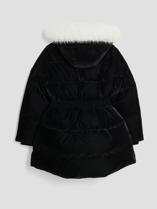 River Island Black Velour Belted Glam Puffer Coat