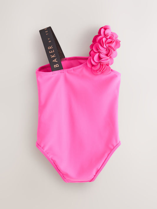 Baker by Ted Baker Fuchsia Pink 3D Floral One Shoulder Swimsuit image 2