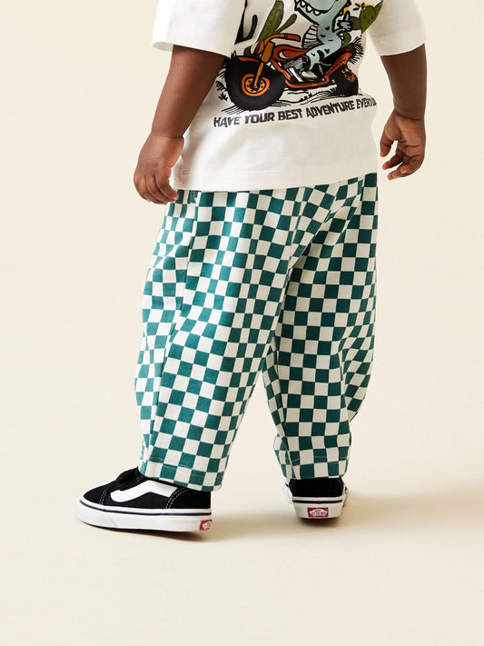 Dsiney Kidz - Green/White Checkerboard Single Wide Leg Jersey Joggers (3mths-7yrs) image 2