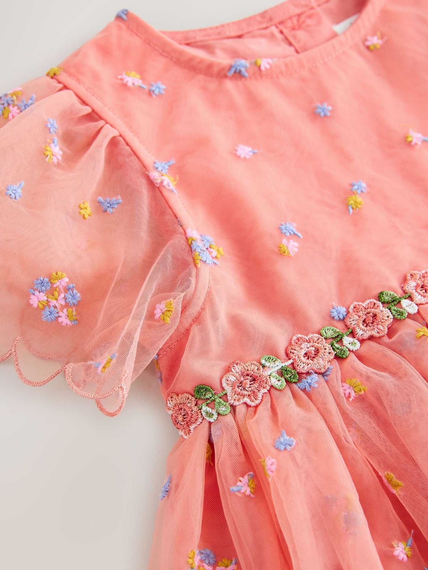 Peach Pink Embroidered Mesh Dress (3mths-8yrs) image 7