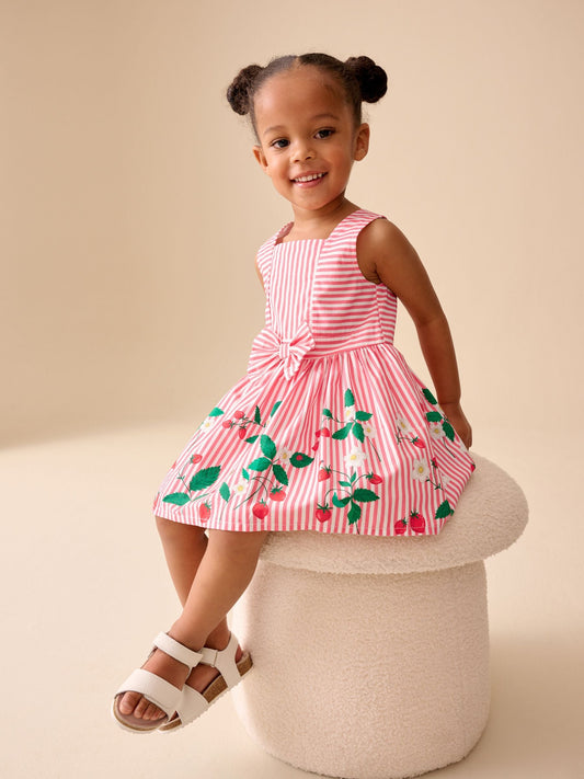 Red Strawberry Stripe Bow Front Prom Dress (3mths-8yrs) image 2