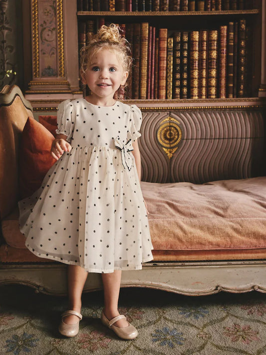 Ecru Spot Bow Dress (3mths-8yrs)