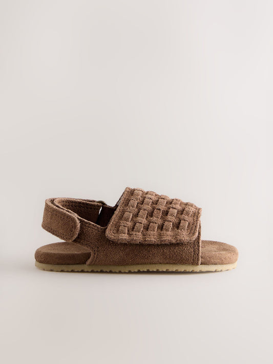Tan Brown Woven Suede Touch Fastening Baby Sandals (0-2mths) image 2