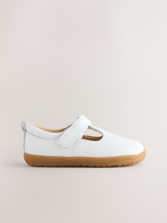 Dsiney Kidz - White Barefoot Leather Touch Fastening T-Bar Shoes image 2