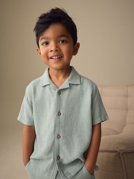 Light Green Short Sleeve Revere Collar Shirt & Shorts Set (3mths-10yrs) image 2