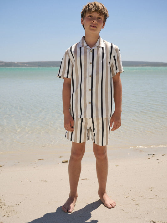 Neutral Stripe Swim Shorts and Shirt Set (3-16yrs) image 3
