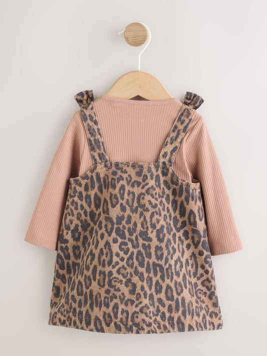 Dsiney Kidz - Leopard Print Pinafore Long Sleeve Bodysuit & Tights 3 Piece Set (0mths-2yrs) image 2