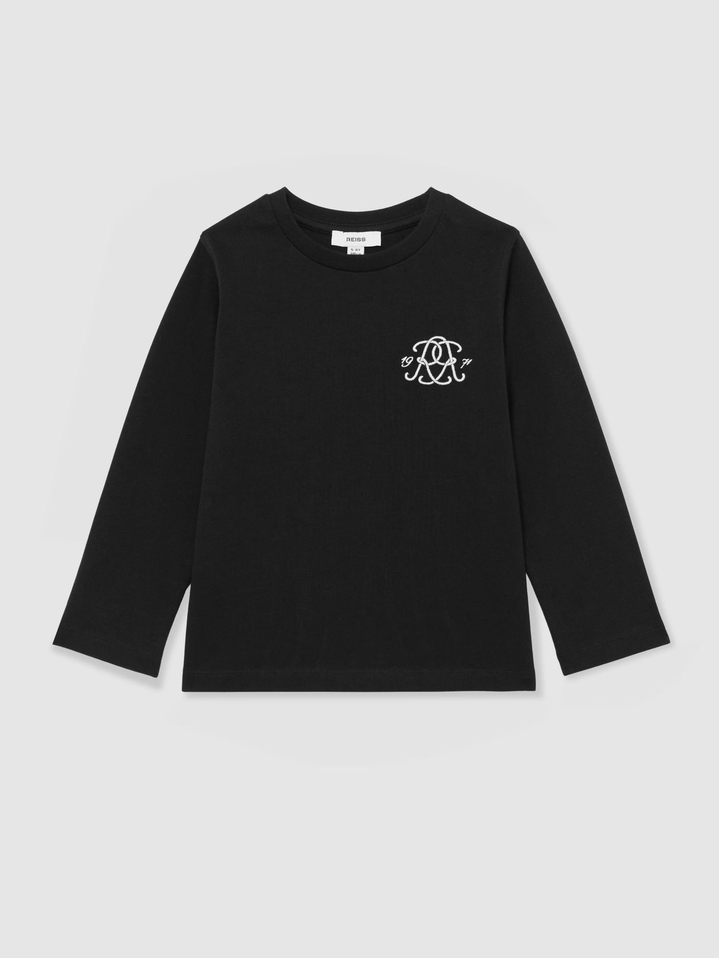 Reiss Black Stefan 13-14 yrs Monogram Cotton Long-Sleeve T-Shirt image 1