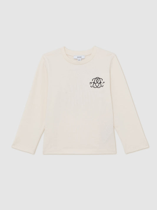 Dsiney Kidz - Reiss Off White Stefan 3-9 yrs Monogram Cotton Long-Sleeve T-Shirt image 2