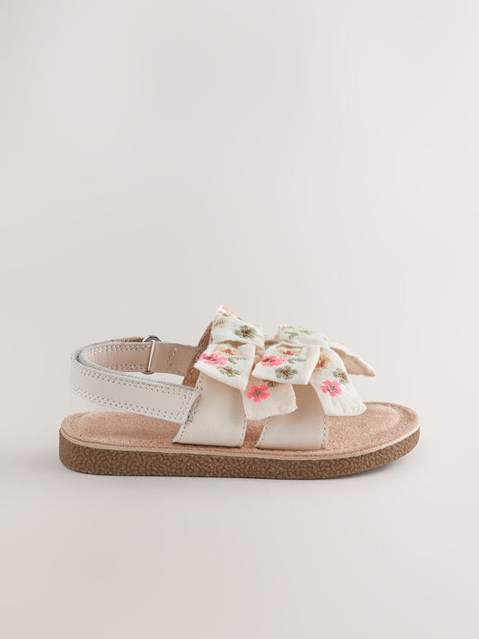 White Embroidered Bow Sandals image 2