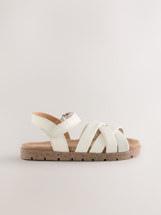 White Leather Woven Sandals with Touch Fastening image 2