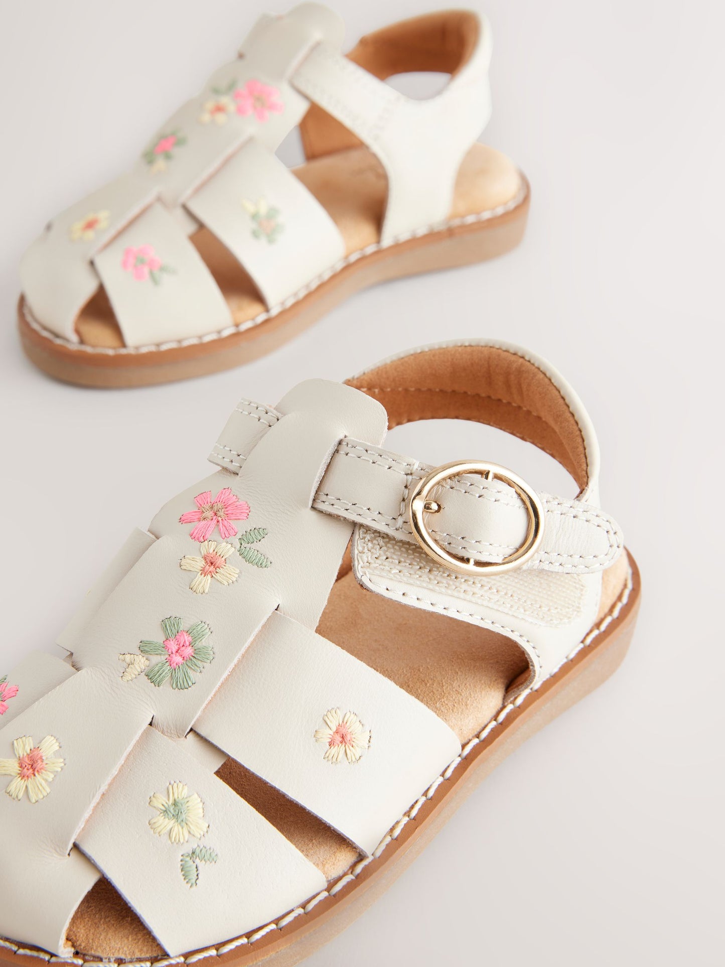 Neutral Embroidered Leather Fisherman Sandals image 8