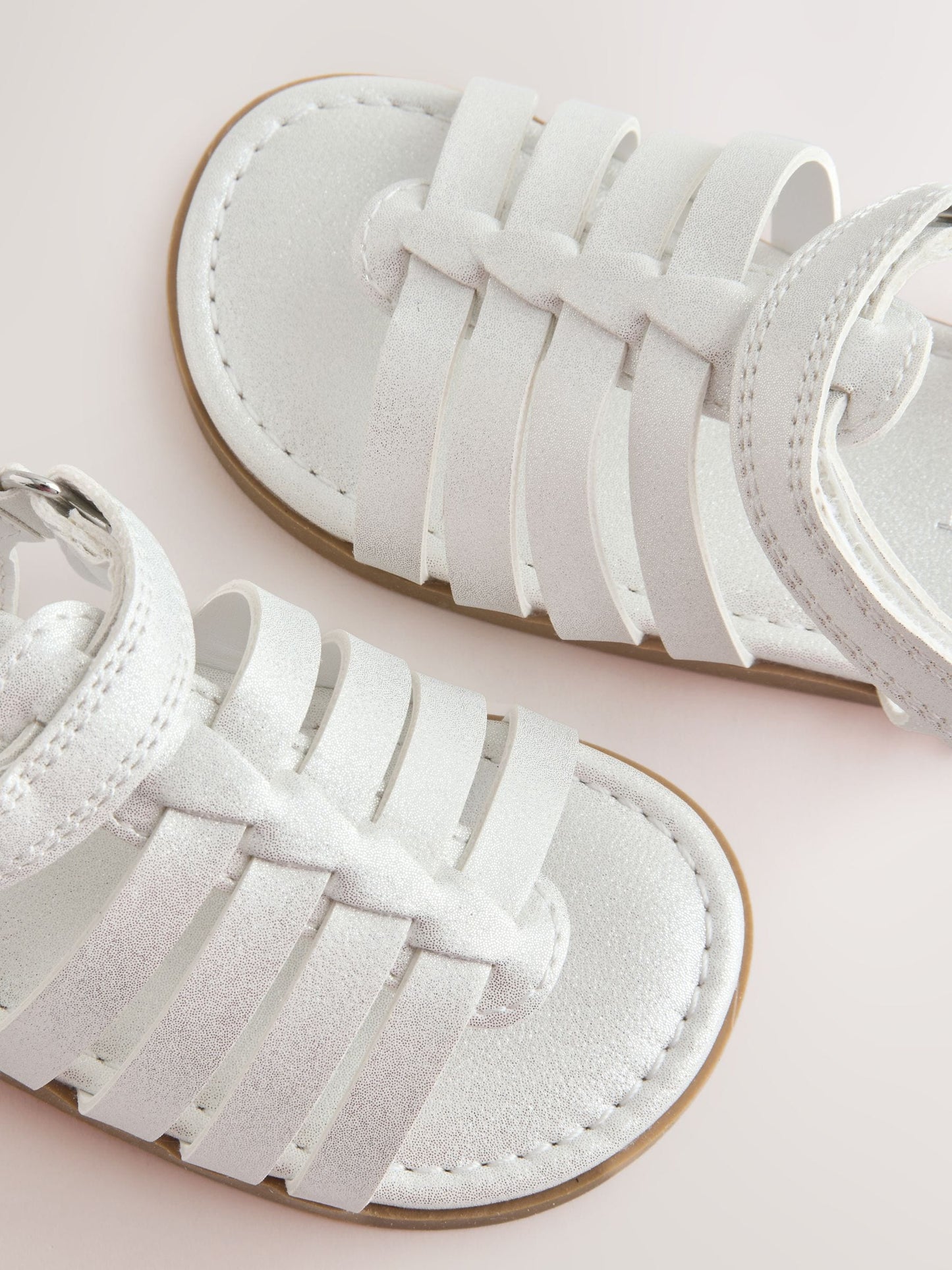 White Shimmer Ankle Strap Sandals with Touch Fastening image 5
