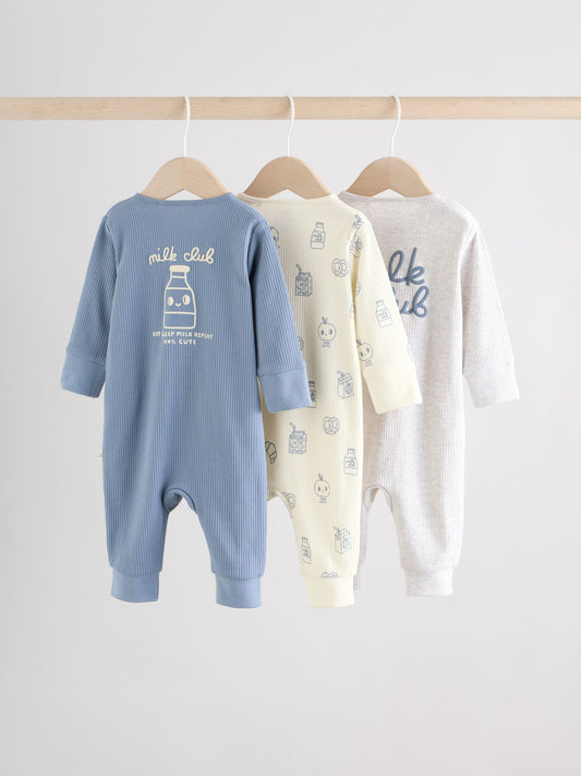 Blue Milk Club Two Way Zip Baby Sleepsuits 3 Pack (0mths-3yrs) image 2