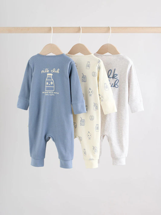 Blue Milk Club Two Way Zip Baby Sleepsuits 3 Pack