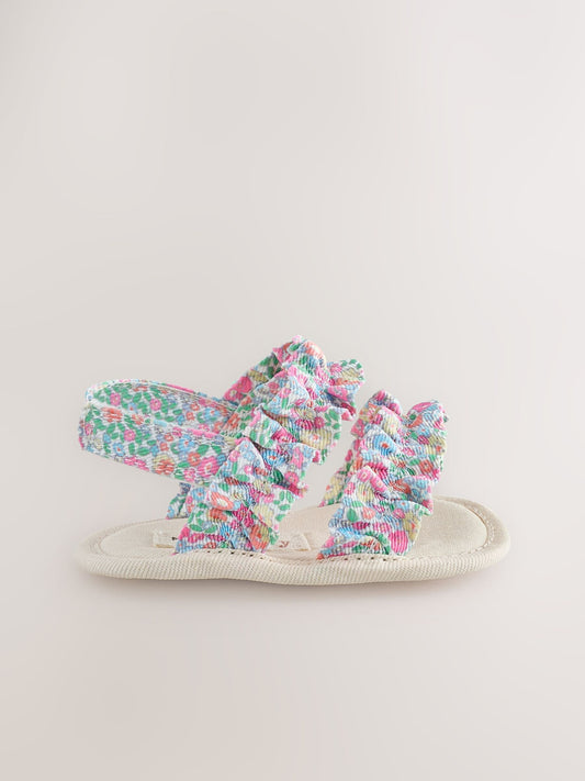 Pink Floral Baby Ruffle Sandals (0-24mths) image 2