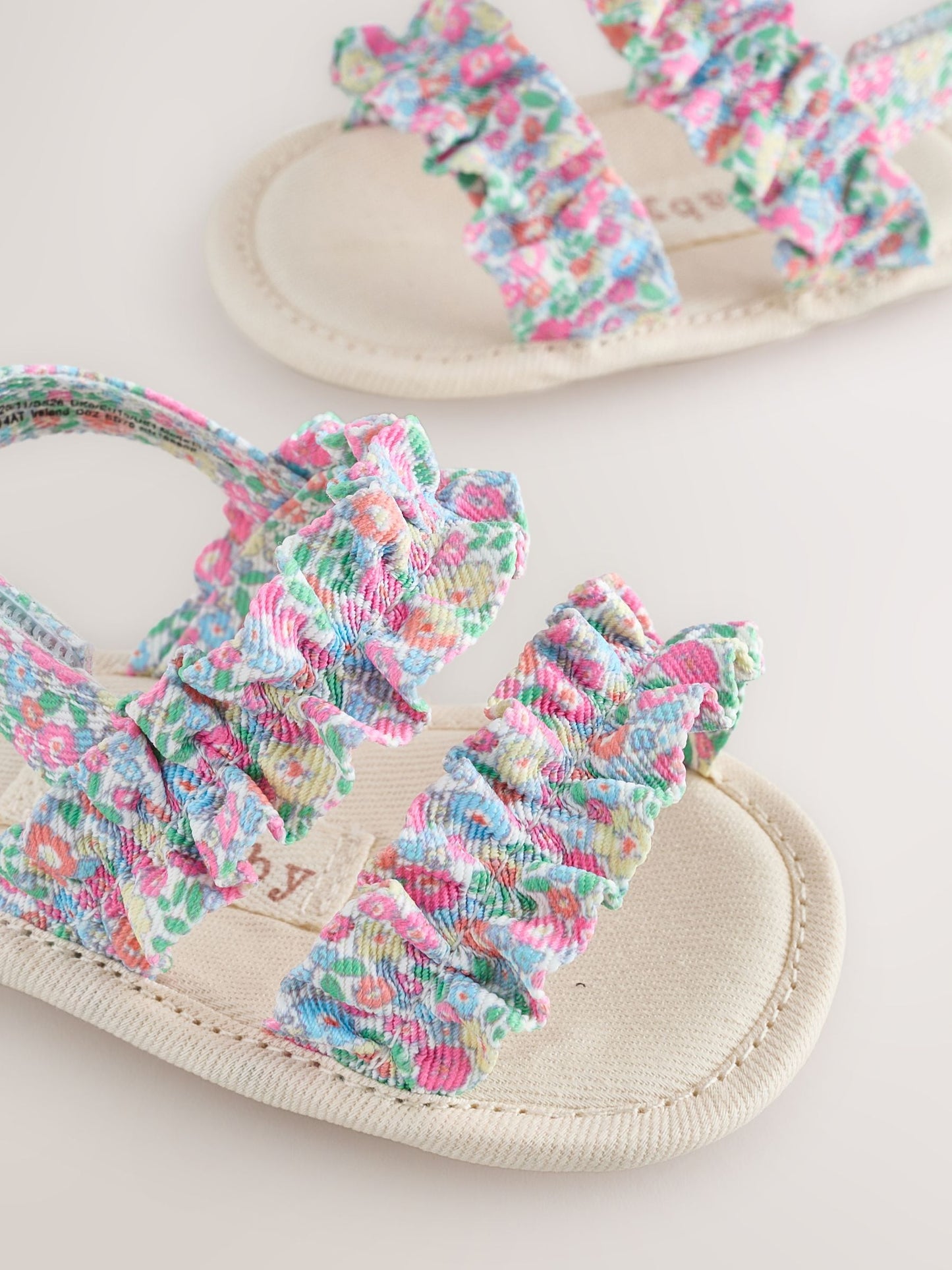 Pink Floral Baby Ruffle Sandals (0-24mths) image 5