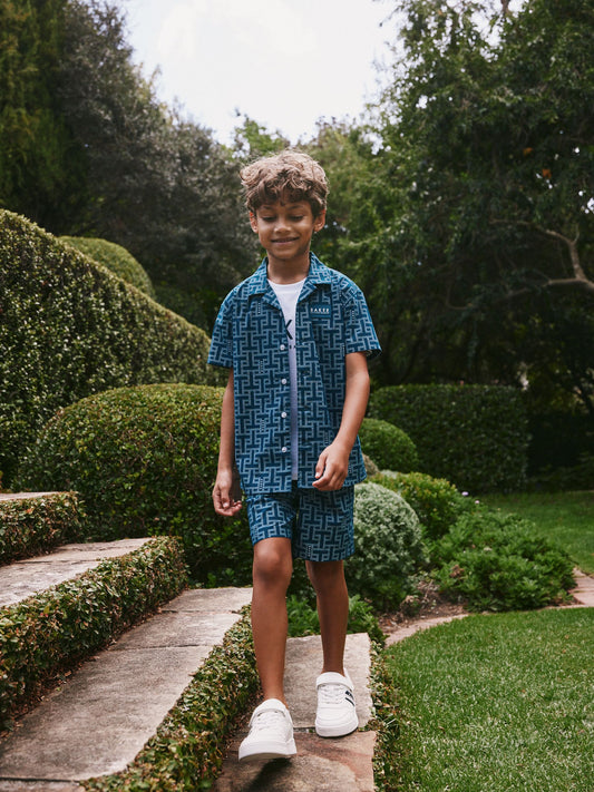 Baker by Ted Baker Blue All Over Print Shirt T-Shirt and Shorts Set image 2