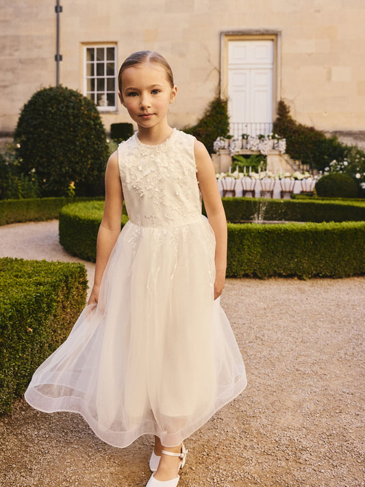 Dsiney Kidz - White Floral Embroidered Flower Bow Dress (3-16yrs) image 2