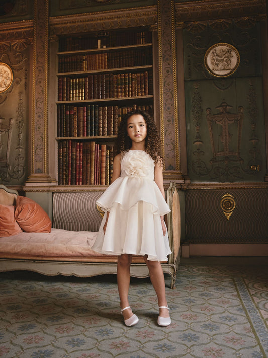 Ecru Flower Corsage Tiered Occasion Dress (3-16yrs) image 2