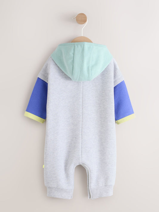 Grey Colourblock Hooded Baby Sweat Romper (0mths-3yrs) image 2