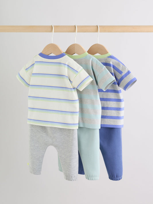 Blue/Green Stripe 6 Piece Baby T-Shirt and Joggers Set (0mths-3yrs) image 2