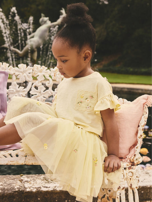Dsiney Kidz - Yellow Embroidered Top & Skirt Set (3mths-7yrs) image 2