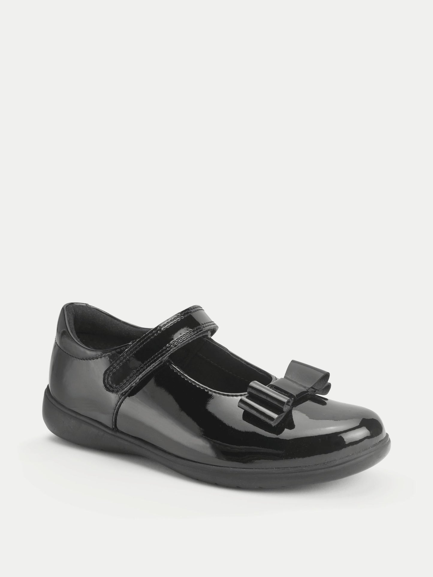 Start-Rite Black Patent Standard Fit Bella Shiny Mary Jane Bow Rip-Tape School Shoes image 6