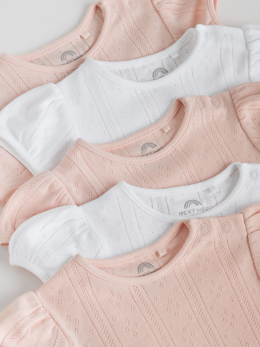Multi Pastel Short Sleeve Pointelle Baby Bodysuits 5 Pack image 3