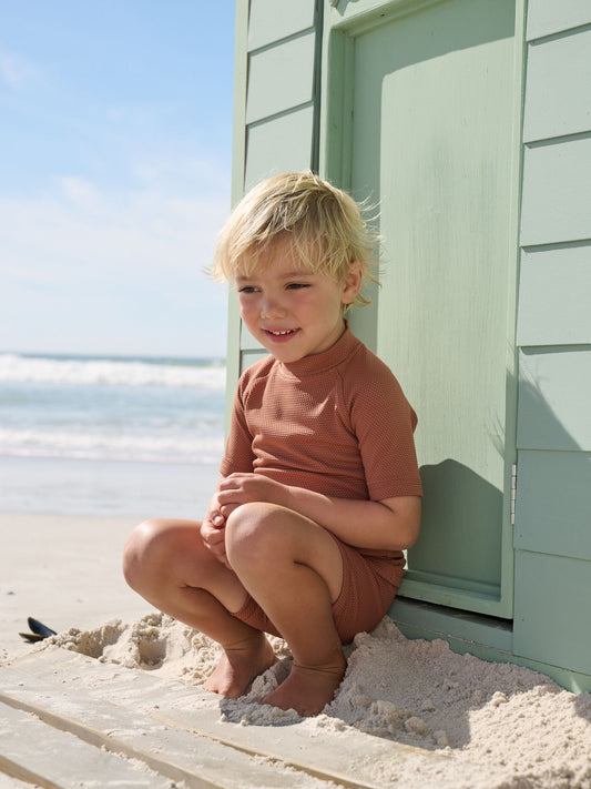 Rust Brown Textured Swim Set (3mths-7yrs) image 2
