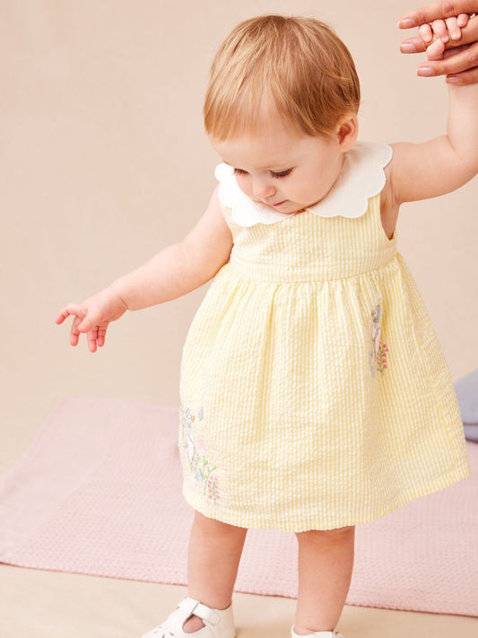 Dsiney Kidz - JoJo Maman Bébé Yellow Jemima Puddle-Duck Embroidered Dress & Knicker Set image 2