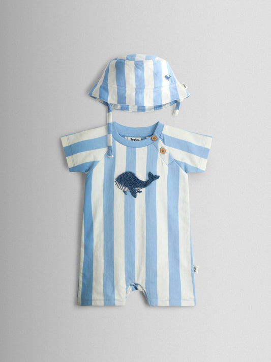 JoJo Maman Bébé Blue Whale Appliqué Romper & Hat Set image 2