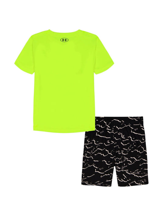 Under Armour Yellow Tech Printed Short Sleeve T-Shirt and Shorts Set image 2