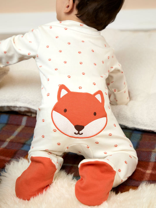 JoJo Maman Bébé Cream Fox Appliqué Zip Sleepsuit image 2