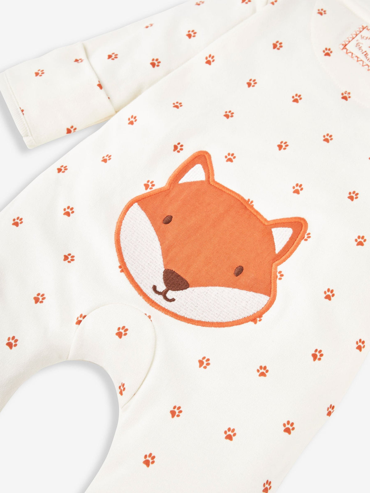 JoJo Maman Bébé Cream Fox Appliqué Zip Sleepsuit image 6