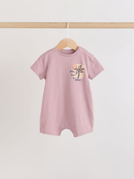 Neutral Palm Print Jersey Baby Rompers 3 Pack image 3