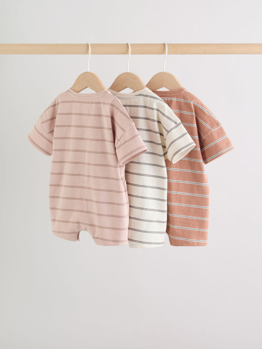Neutral Stripe Jersey Baby Rompers 3 Pack image 2