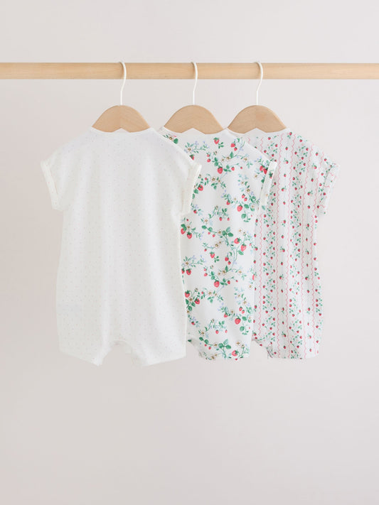 White Strawberry Printed Jersey Baby Rompers 4 Pack image 3