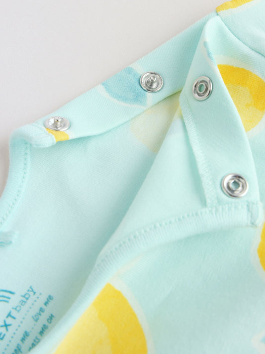 Blue and Yellow Lemon Printed Jersey Baby Rompers 3 Pack image 3