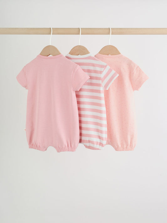 Pink Tonal Striped 3 Pack Jersey Baby Rompers 3 Pack image 2