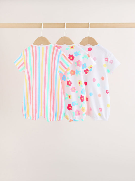 Multi Bright All-Over Printed Jersey Baby Rompers 3 Pack image 2
