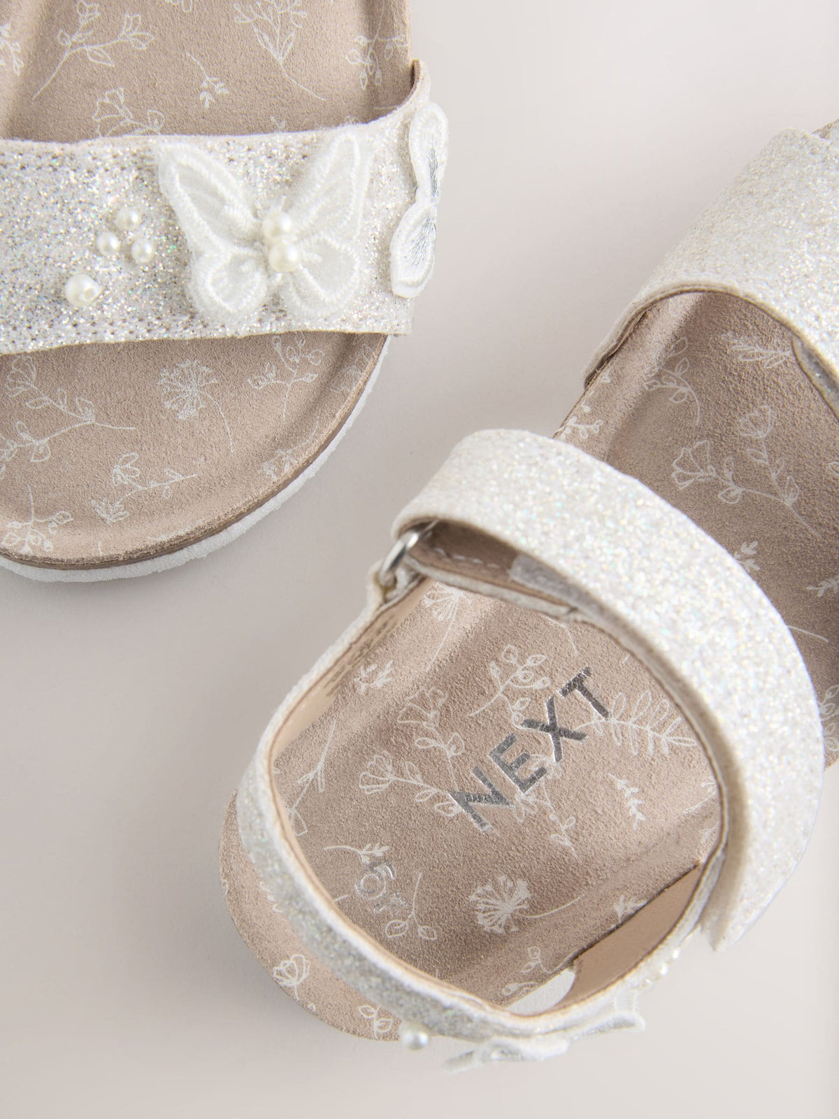 Dsiney Kidz - White Glitter Butterfly Standard Fit (F) Touch Fastening Corkbed Sandals image 4