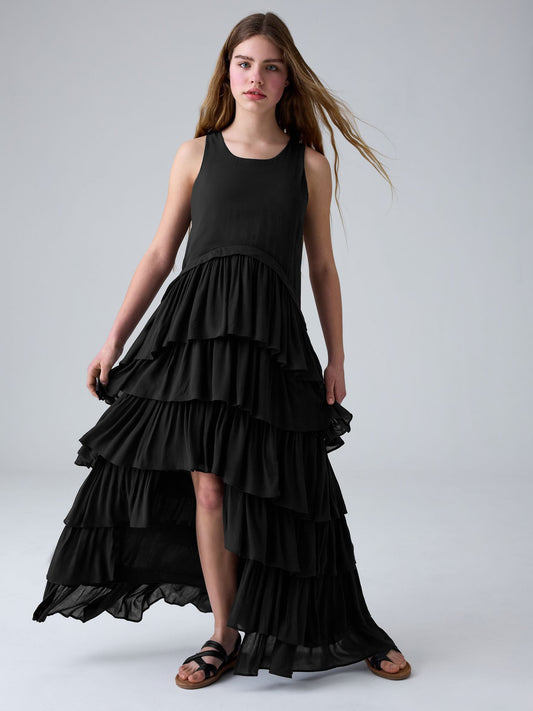 smALLSAINTS Black Cavarly Tiered Ruffle Maxi Dress image 2