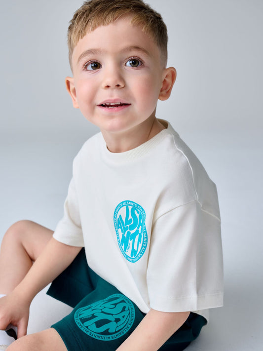smALLSAINTS White/Blue Distortion T-Shirt and Sweat Short Younger Set image 2