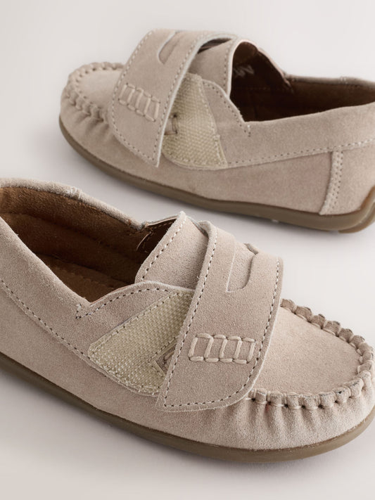 Neutral Standard Fit (F) Touch Fastening Leather Penny Loafers image 2